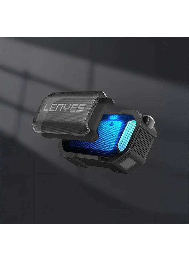 Lenyes S233 RGB Illuminated TWS Bluetooth Speaker, IPX7 Resistant, Bluetooth 5.3, Magnetic Clip On Design, TWS Stereo Pairing, LED Light Effects, Deep Bass Sound, USB AUX TF Card Support, Black | S233 - Image 2