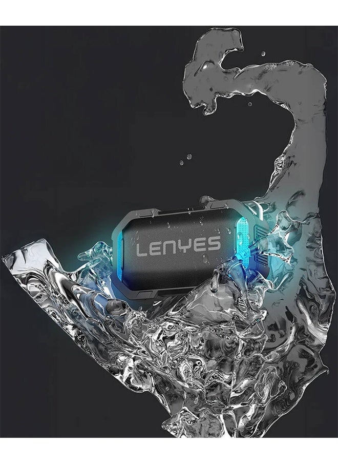 Lenyes S233 RGB Illuminated TWS Bluetooth Speaker, IPX7 Resistant, Bluetooth 5.3, Magnetic Clip On Design, TWS Stereo Pairing, LED Light Effects, Deep Bass Sound, USB AUX TF Card Support, Black | S233 - Image 5