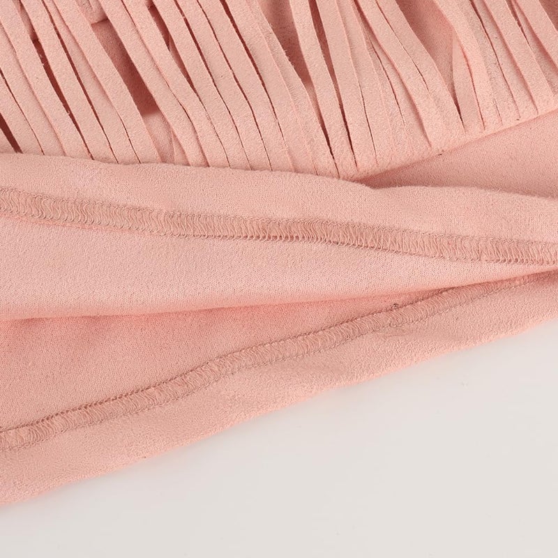 Noomelfish Girls Suede Fringe Skirt Boho Tassel Layered Ruffle Skirt, Light Pink, Size 7-8 Years - Image 5