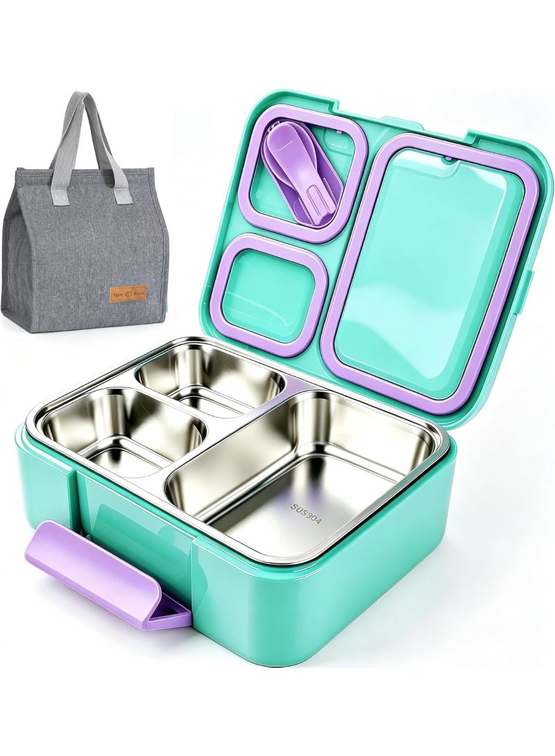 Stainless Steel Bento Lunch Box for Kids,Microwave-Safe 3-Compartment Leakproof Snack Container with Lunch Bag for Boys,Girls, 304 Tiffin Box Food Storage for School,Office, Travel (Purple Violet) - Image 1
