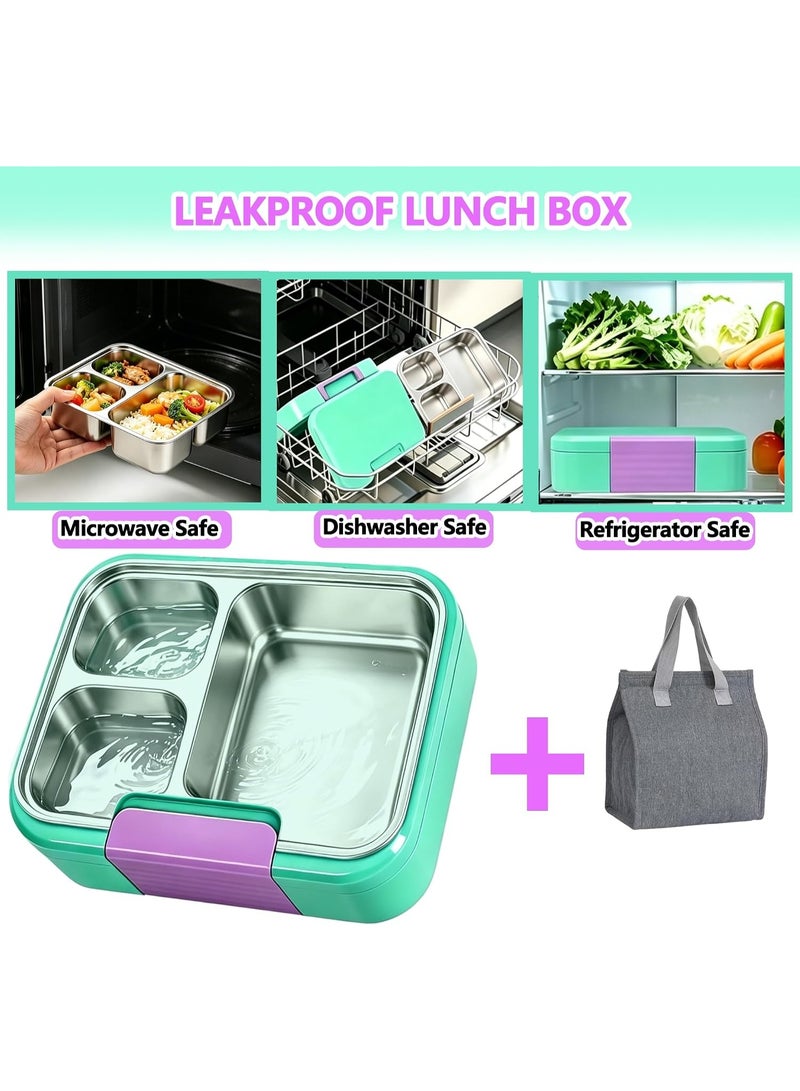 Stainless Steel Bento Lunch Box for Kids,Microwave-Safe 3-Compartment Leakproof Snack Container with Lunch Bag for Boys,Girls, 304 Tiffin Box Food Storage for School,Office, Travel (Purple Violet) - Image 3