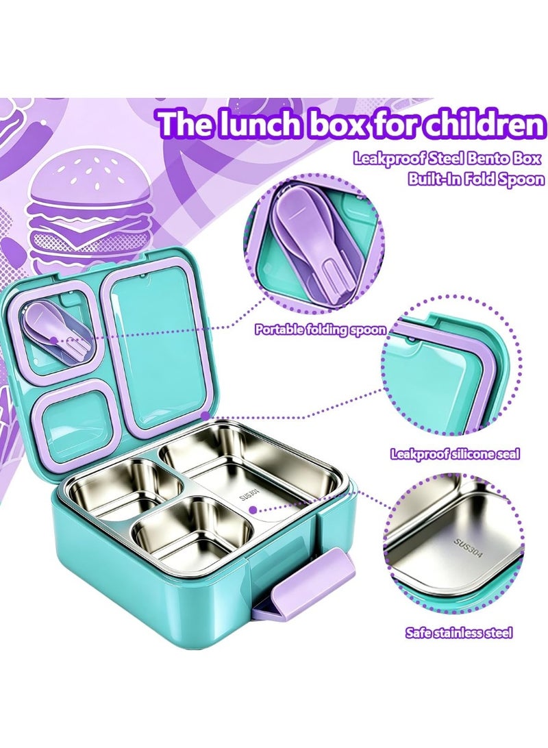 Stainless Steel Bento Lunch Box for Kids,Microwave-Safe 3-Compartment Leakproof Snack Container with Lunch Bag for Boys,Girls, 304 Tiffin Box Food Storage for School,Office, Travel (Purple Violet) - Image 5