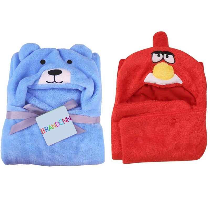 BRANDONN All in 1 Ultrasoft Luxury Hooded Funny Caps Wrapper/Baby Bath Towel/Baby Blanket (Red) - Image 1
