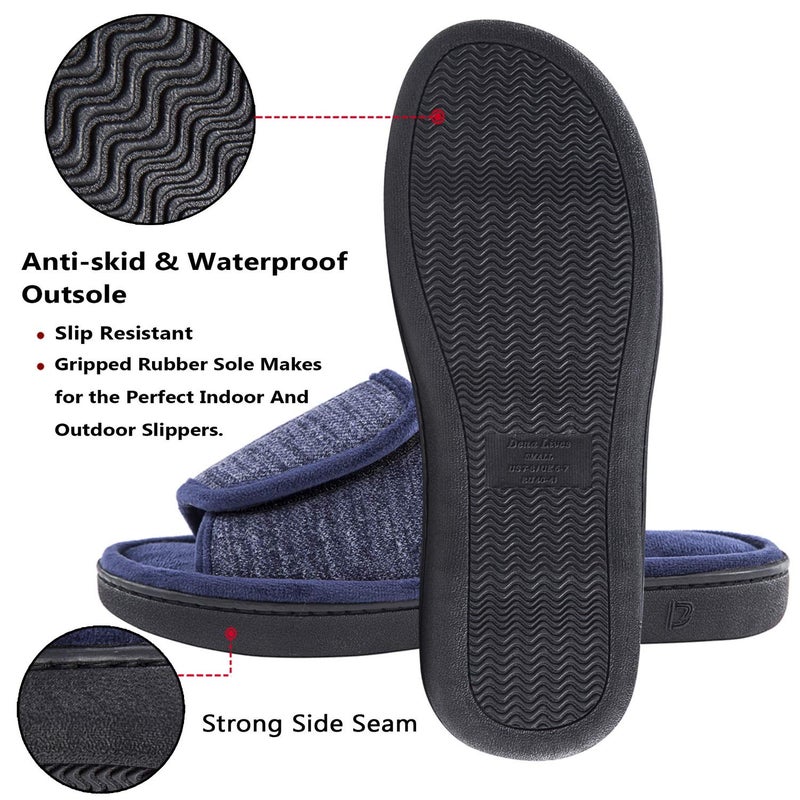 DL Adjustable Men's Memory Foam Open Toe House Slippers for Indoor Outdoor, Breathable Slide Bedroom Slippers with Anti-Slip Rubber Sole (Grey Blue, 11-12) - Image 5