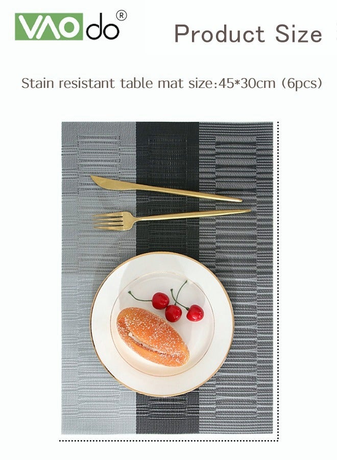 فاو دو 6 قطع المفارش مادة بولي كلوريد الفينيل عالية الجودة منسوجة مادة عازلة للحرارة مقاومة الزيت ليس من السهل تشكيلها مناسبة للفنادق المنزلية والمطاعم والمقاهي وما إلى ذلك رمادي - Image 2