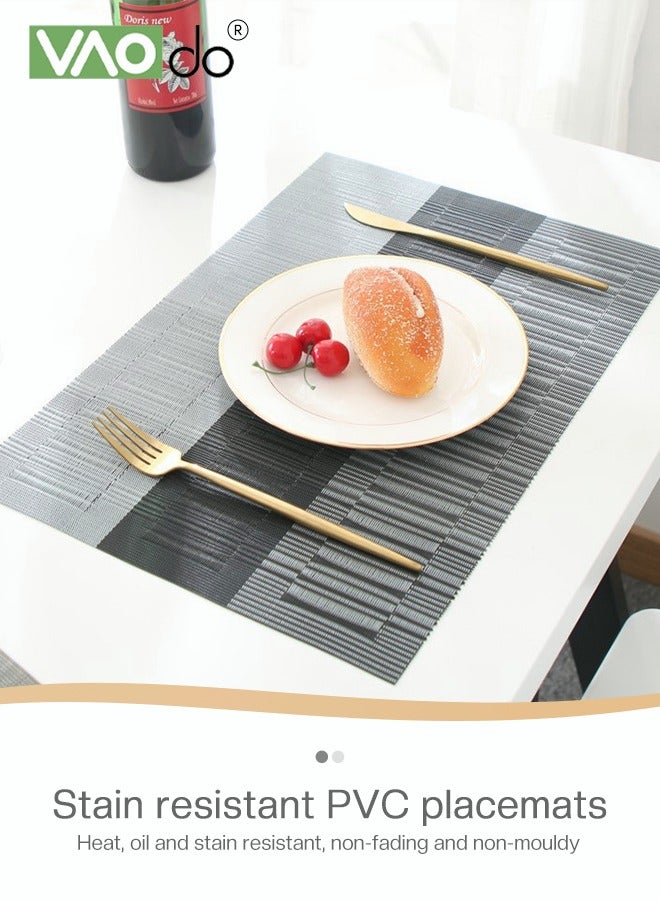 فاو دو 6 قطع المفارش مادة بولي كلوريد الفينيل عالية الجودة منسوجة مادة عازلة للحرارة مقاومة الزيت ليس من السهل تشكيلها مناسبة للفنادق المنزلية والمطاعم والمقاهي وما إلى ذلك رمادي - Image 3