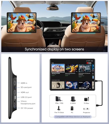 AINAVITO 13.5 Inch Android Car Headrest Monitor for Back Seat, Wireless Phone Mirroring Touch Screen Car TV with 4K Video Decoding/WiFi/Bluetooth/HDMI/USB Rear Seat Entertainment (4G+64G-1*Screen) - Image 5