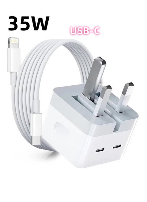 35W Fast Charger For iPhone Charger Dual Type C Port With 1M Fast Lightning Cable, Type C Charger Foldable USB C Plug Compatible With New iPhone 14/14Pro/14Pro Max/14 Plus/13Pro Max /13 Pro/13/12/11