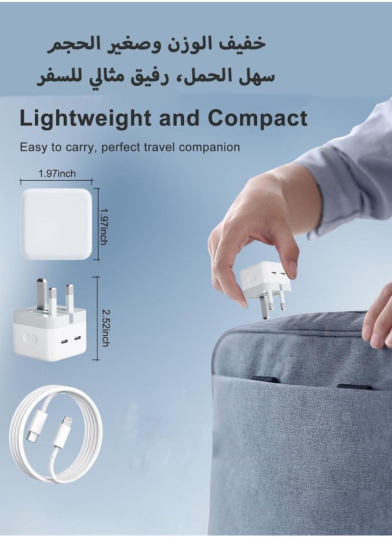 35W Fast Charger For iPhone Charger Dual Type C Port With 1M Fast Lightning Cable, Type C Charger Foldable USB C Plug Compatible With New iPhone 14/14Pro/14Pro Max/14 Plus/13Pro Max /13 Pro/13/12/11