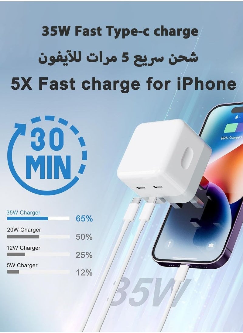 35W Fast Charger For iPhone Charger Dual Type C Port With 1M Fast Lightning Cable, Type C Charger Foldable USB C Plug Compatible With New iPhone 14/14Pro/14Pro Max/14 Plus/13Pro Max /13 Pro/13/12/11