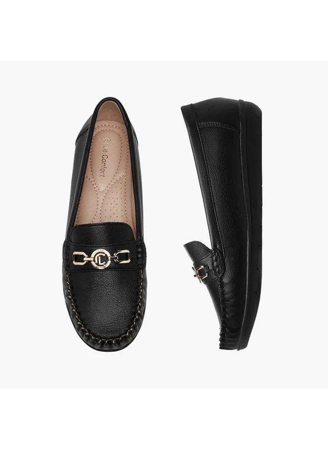 لو كونفورت Women's Solid Slip-On Loafers with Metal Accent
