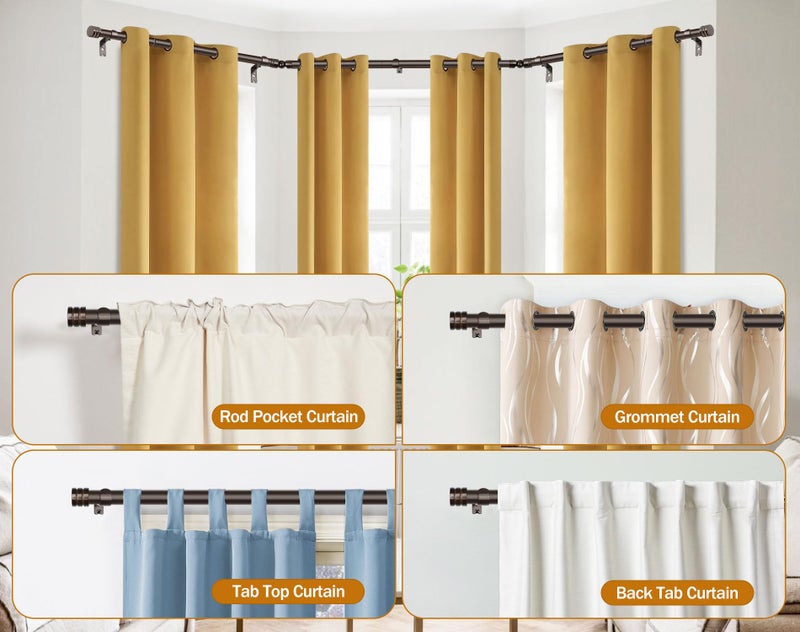 HOTOZON Bay Window Curtain Rods, HOTOZON 7/8 Inch Heavy Duty Curtain Rods for Bay Windows 48-84 Inch(Center Rod), 32-58 Inch Side Rods for Windows, Decorative Drapery Rod with End Cap Finials, Antique Bronze - Image 3