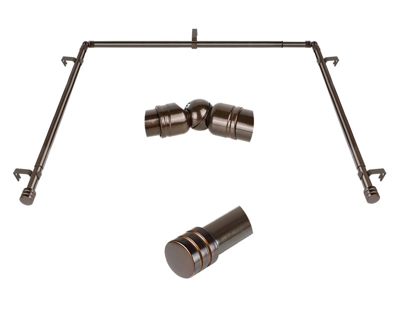 HOTOZON Bay Window Curtain Rods, HOTOZON 7/8 Inch Heavy Duty Curtain Rods for Bay Windows 48-84 Inch(Center Rod), 32-58 Inch Side Rods for Windows, Decorative Drapery Rod with End Cap Finials, Antique Bronze - Image 1
