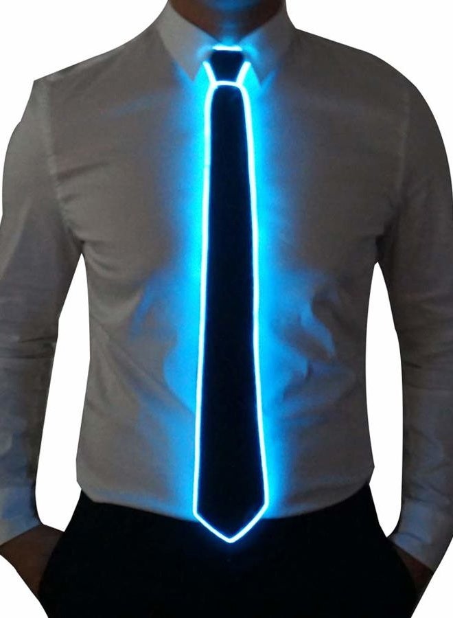 SATUMIKO Light Up Neck Tie Led Tie for men Novelty Necktie for Rave Party Burning Man Festivals (1, Black Micro Soild Tie-Blue light) - Image 1