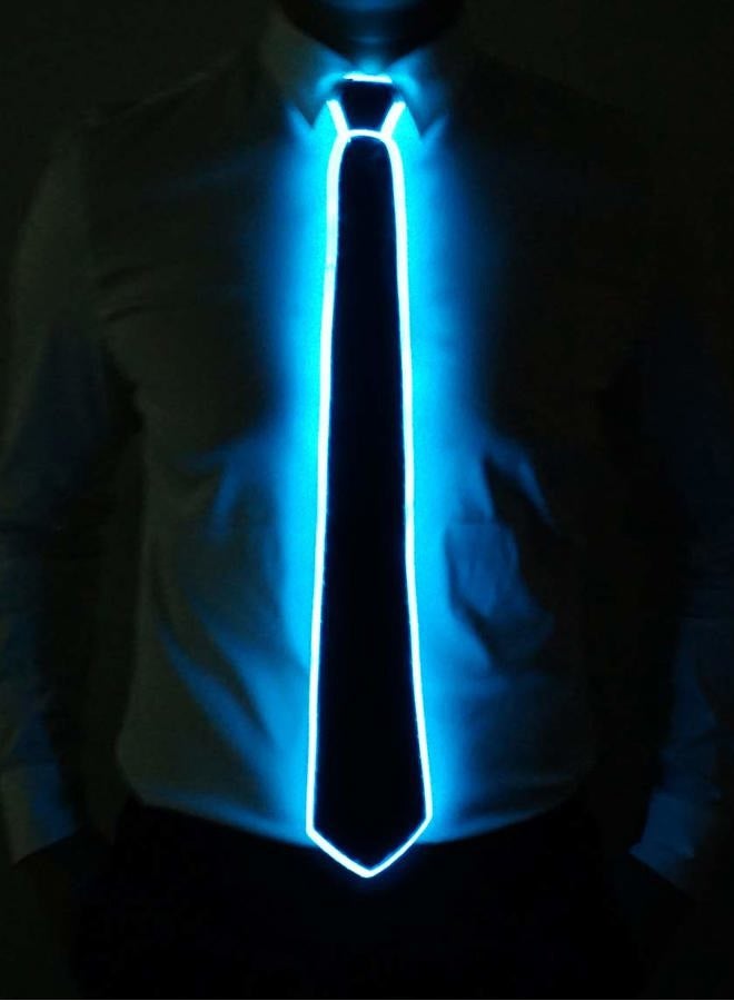 SATUMIKO Light Up Neck Tie Led Tie for men Novelty Necktie for Rave Party Burning Man Festivals (1, Black Micro Soild Tie-Blue light) - Image 2