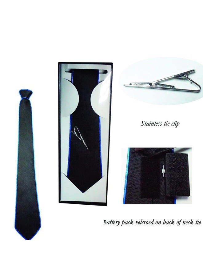 SATUMIKO Light Up Neck Tie Led Tie for men Novelty Necktie for Rave Party Burning Man Festivals (1, Black Micro Soild Tie-Blue light) - Image 5
