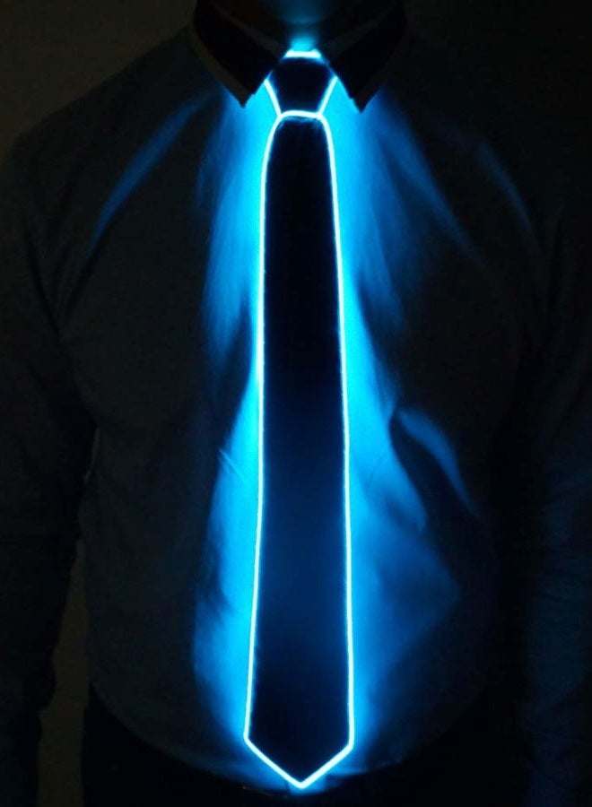 SATUMIKO Light Up Neck Tie Led Tie for men Novelty Necktie for Rave Party Burning Man Festivals (1, Black Micro Soild Tie-Blue light) - Image 3