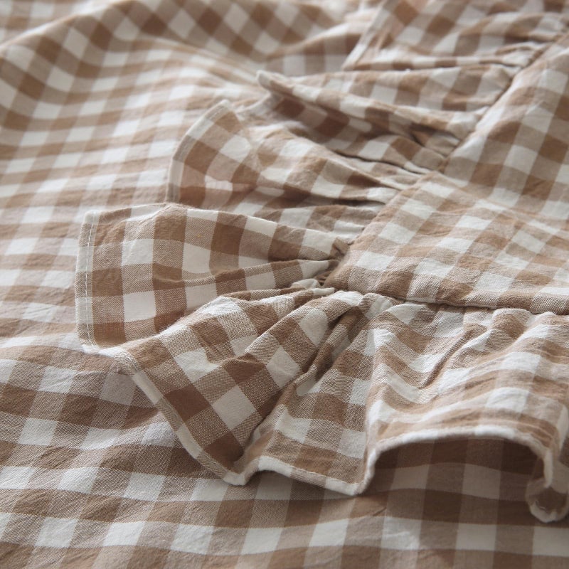 Silnuo Taupe/White Plaid Ruffled Body Pillow Cover Washed Cotton Farmhouse Checkered Gingham 1 Piece Pillowcase for Living Room 20"x54" - Image 5