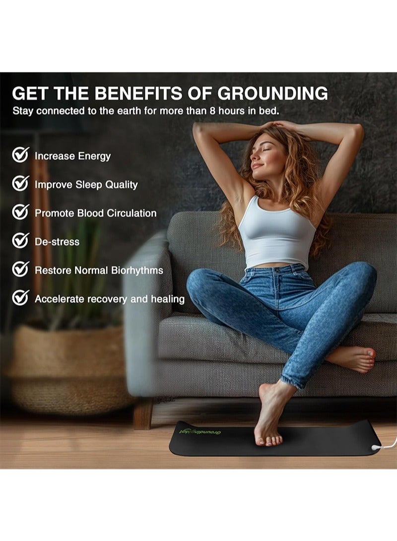 ايكانبو سجادة أرضية للنوم، والطاقة، وتسكين الألم، والالتهابات، والتوازن، والعافية، والعلاج المتصل بالأرض، والتأريض الداخلي في المنزل، والمكتب، والعمل، مع سلك بطول 4.5 متر، وكربون موصل (40 سم × 60 سم) - Image 4