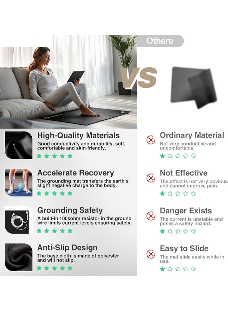 ايكانبو سجادة أرضية للنوم، والطاقة، وتسكين الألم، والالتهابات، والتوازن، والعافية، والعلاج المتصل بالأرض، والتأريض الداخلي في المنزل، والمكتب، والعمل، مع سلك بطول 4.5 متر، وكربون موصل (40 سم × 60 سم) - Image 2