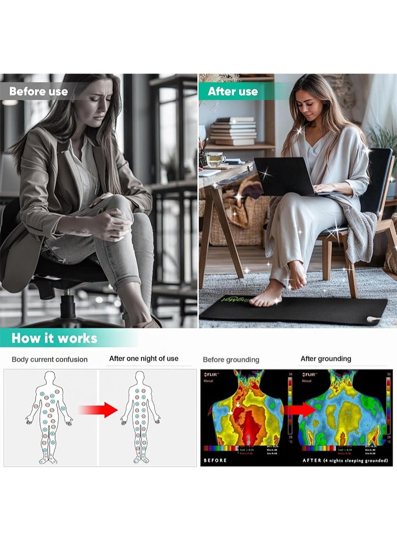 ايكانبو سجادة أرضية للنوم، والطاقة، وتسكين الألم، والالتهابات، والتوازن، والعافية، والعلاج المتصل بالأرض، والتأريض الداخلي في المنزل، والمكتب، والعمل، مع سلك بطول 4.5 متر، وكربون موصل (40 سم × 60 سم) - Image 3