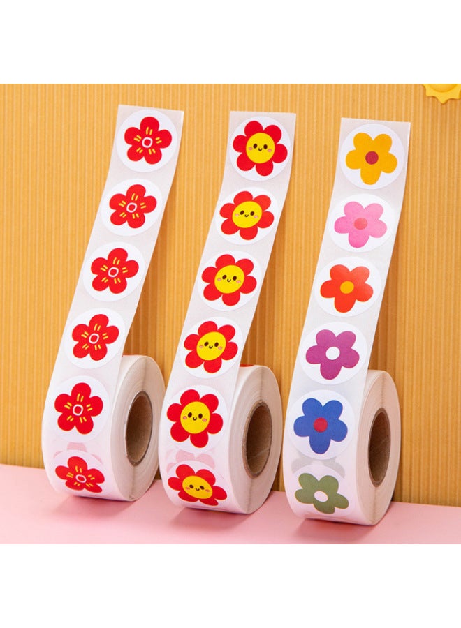 Loquat Small Sticker Children Reward Small Red Flower Kindergarten Baby Praise Smiling Face Old Teachers With Points Small Star Sticker-Color:2000 Pieces/4 Rolls-Specifications:Mixed Style - Image 1