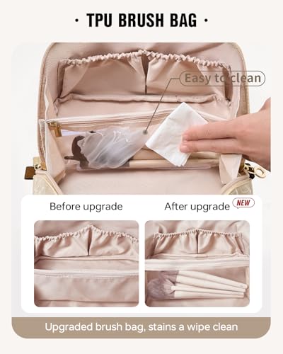 EACHY Travel Makeup Bag, Large Capacity Cosmetic Bags for Women, Waterproof Portable Pouch Open Flat Toiletry Bag Pattern Makeup Bag (F-Brown) - Image 3