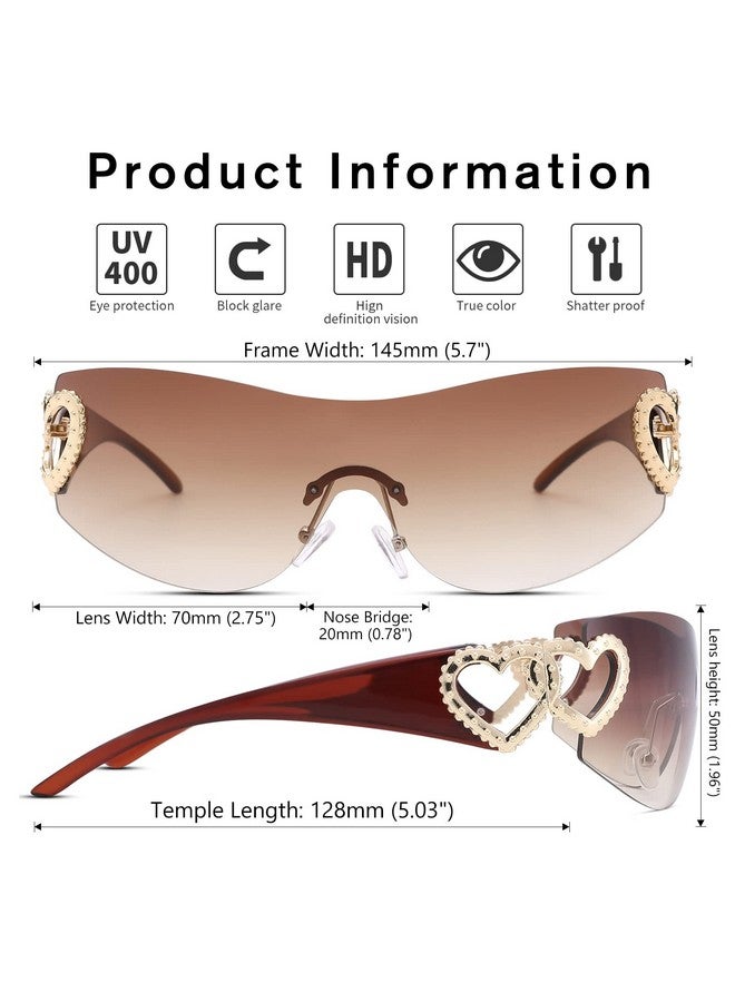 COASION Wrap Around 2000S Rimless Sunglasses For Women Men Oversized Trendy Sun Glasses Visor Shield Shades (Teagradient Brown) - Image 4