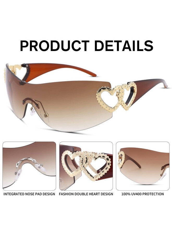 COASION Wrap Around 2000S Rimless Sunglasses For Women Men Oversized Trendy Sun Glasses Visor Shield Shades (Teagradient Brown) - Image 5