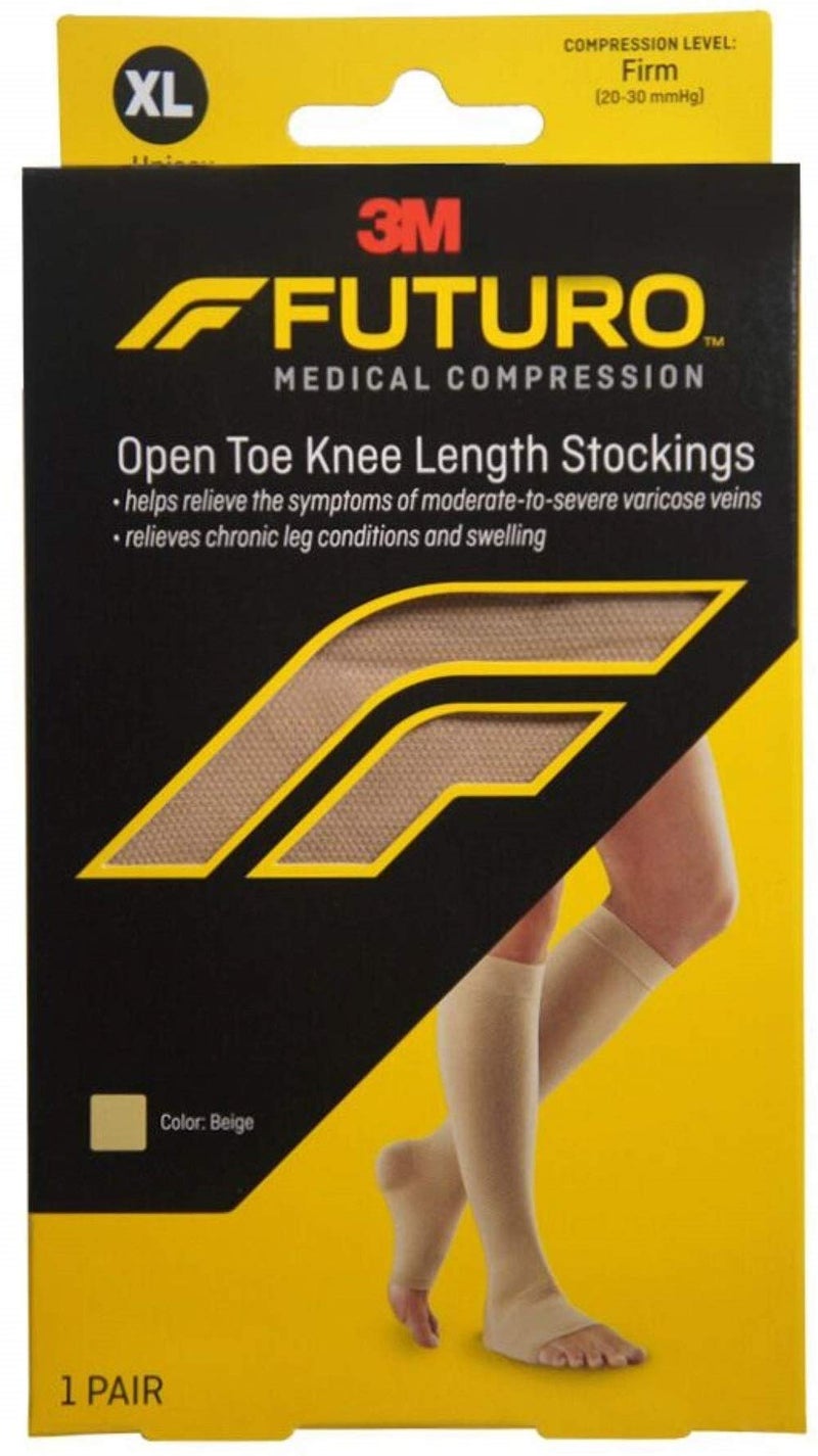 Futuro Therapeutic Knee Length Stockings for Men/Women, Firm Compression, Open Toe, X-Large, Beige - Image 1