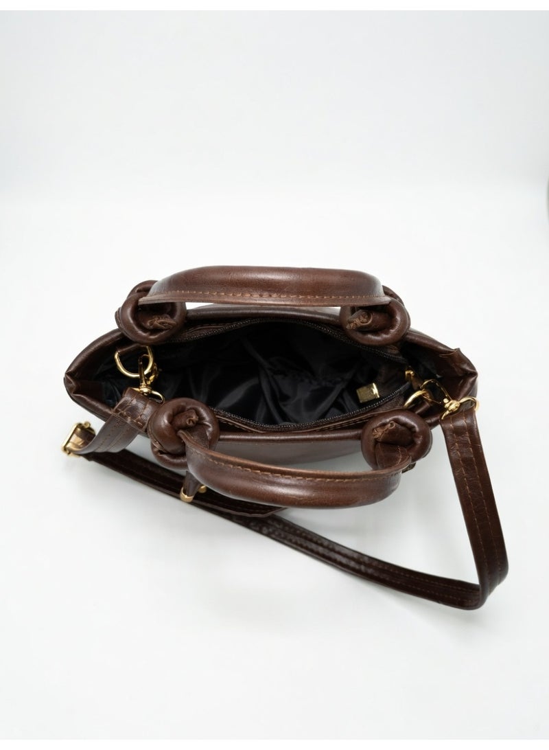 Elegant Knot Handle Shoulder Bag with Tassel & Gold Hardware-brown - Image 3