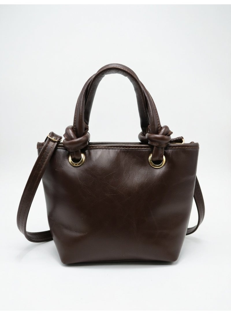Elegant Knot Handle Shoulder Bag with Tassel & Gold Hardware-brown - Image 2