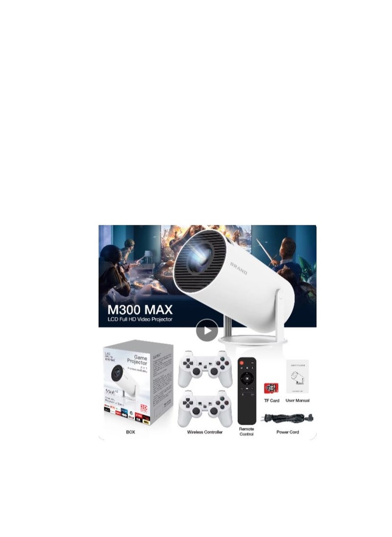 Generic - M300 MAX Retro video game consoles Android 11 system mini Portable Intelligent Projector 720p Home Projector 64GB 46000+ games - Image 1
