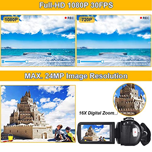 SEREE Video Camera Camcorder Full HD 1080P 30FPS 24.0 MP IR Night Vision Vlogging Camera Recorder 3.0 Inch IPS Screen 16X Zoom Camcorders Camera Remote Control with 2 Batteries - Image 2