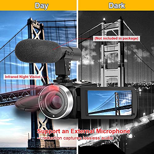 SEREE Video Camera Camcorder Full HD 1080P 30FPS 24.0 MP IR Night Vision Vlogging Camera Recorder 3.0 Inch IPS Screen 16X Zoom Camcorders Camera Remote Control with 2 Batteries - Image 3