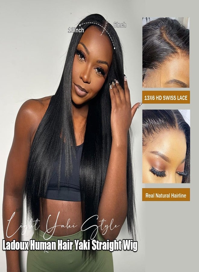 Ladoux 13x6 Lace Front Yaki Straight Wig HD Transparent Yaki Straight Frontal Closure Human Hair Wigs for Women 20Inch 180% Density Glueless Wig Pre Plucked With Baby Hair - Image 3