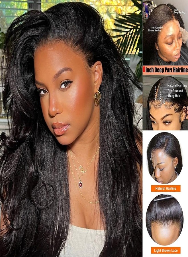 Ladoux 13x6 Lace Front Yaki Straight Wig HD Transparent Yaki Straight Frontal Closure Human Hair Wigs for Women 20Inch 180% Density Glueless Wig Pre Plucked With Baby Hair - Image 5