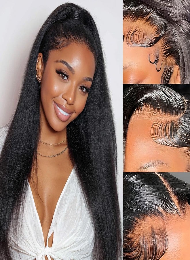 Ladoux 13x6 Lace Front Yaki Straight Wig HD Transparent Yaki Straight Frontal Closure Human Hair Wigs for Women 20Inch 180% Density Glueless Wig Pre Plucked With Baby Hair - Image 1