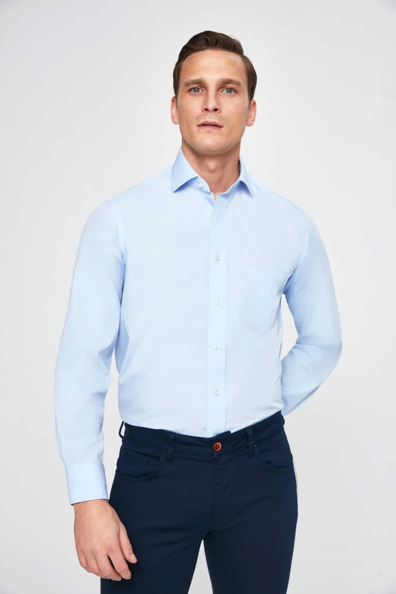 D'S DAMAT Ds Damat Regular Fit Blue Plain Easy Iron Shirt