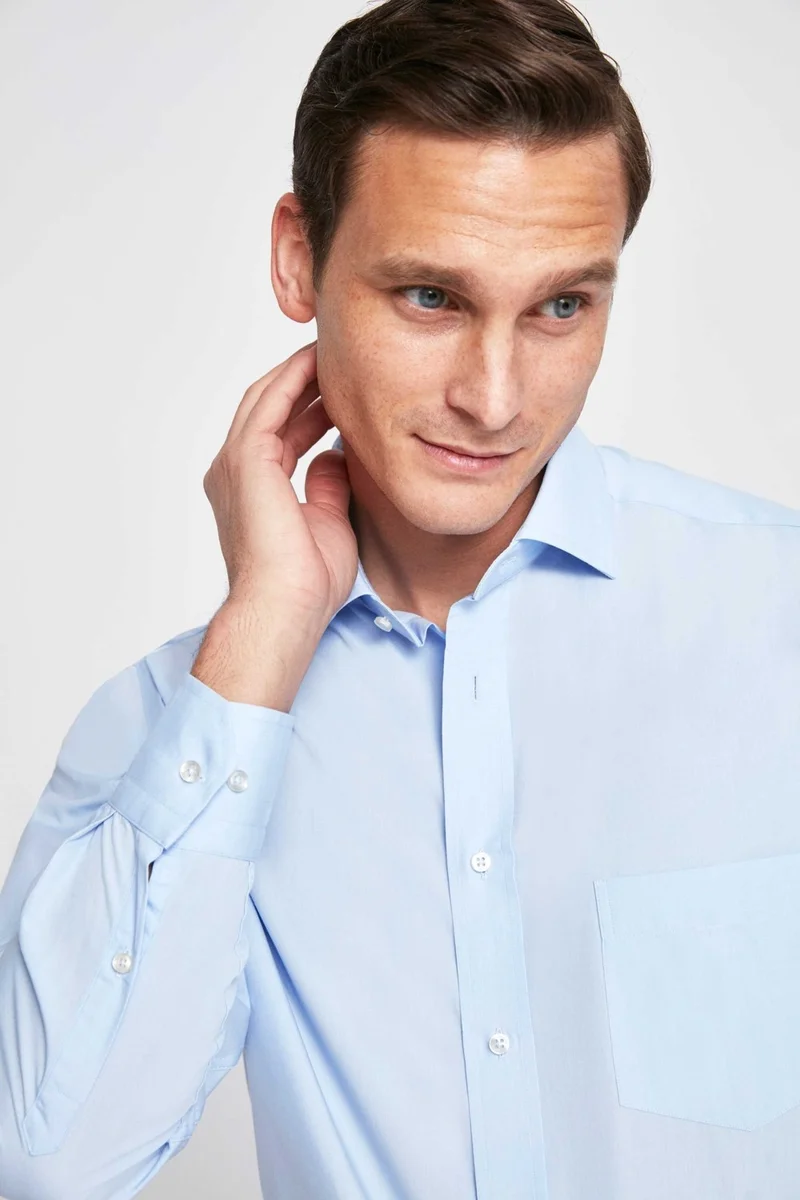 D'S DAMAT Ds Damat Regular Fit Blue Plain Easy Iron Shirt