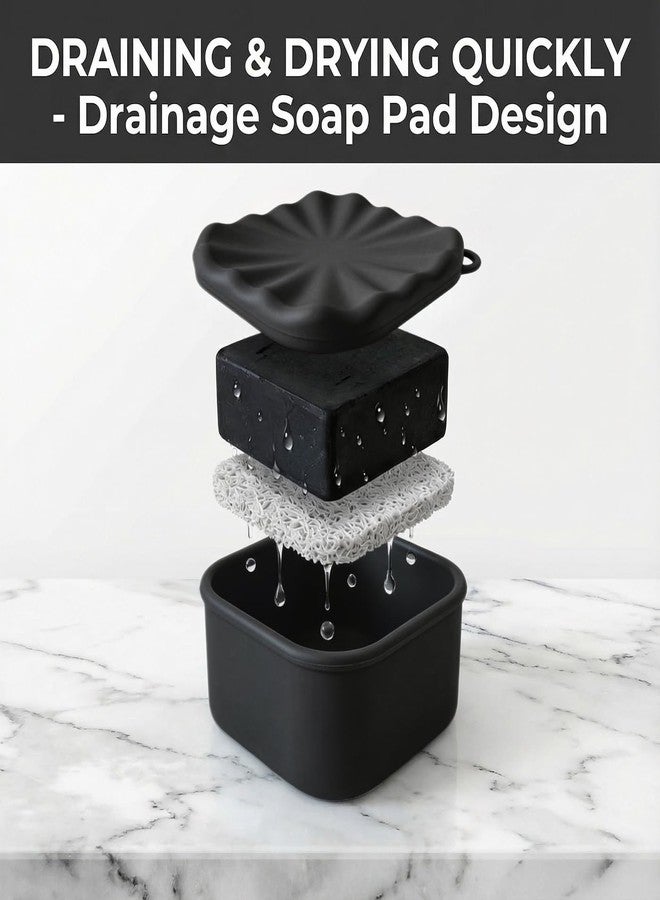Elimeta Leakproof Travel Soap Case, Elimeta Square Silicone Soap Container with Lid Shatterproof Shower Holder Bar for Bathroom Camping Outdoor (Black) - Image 3
