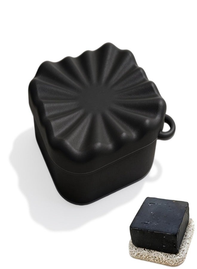 Elimeta Leakproof Travel Soap Case, Elimeta Square Silicone Soap Container with Lid Shatterproof Shower Holder Bar for Bathroom Camping Outdoor (Black) - Image 1