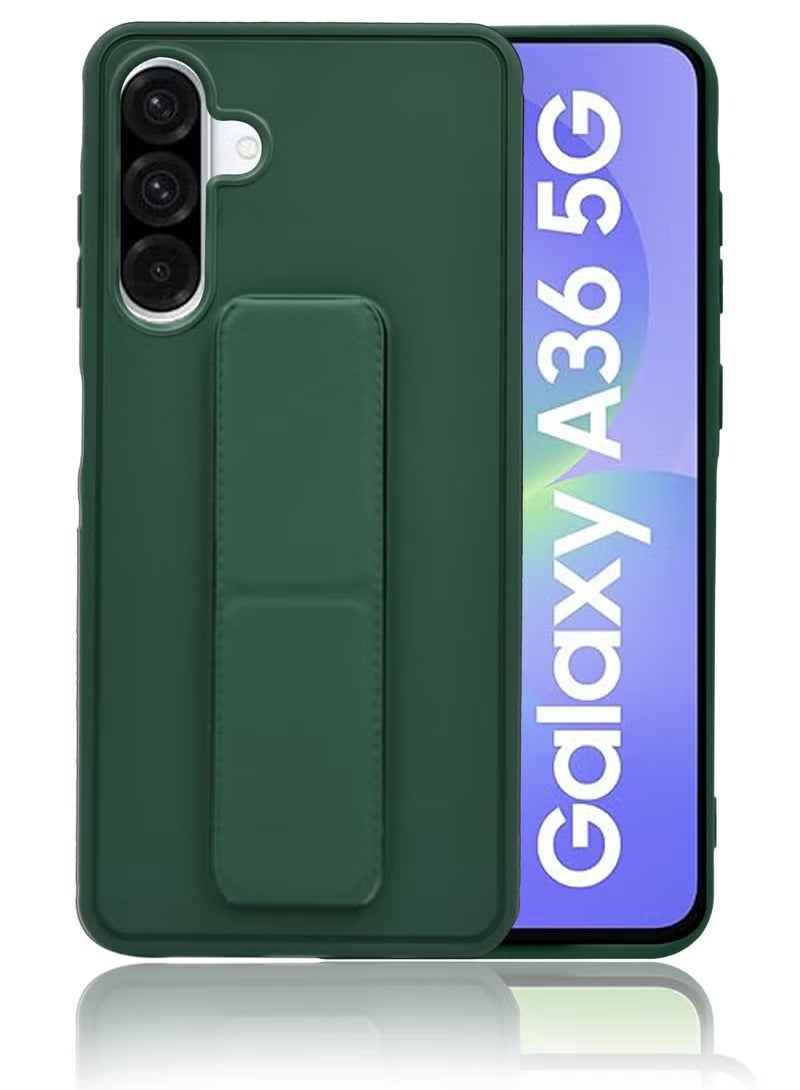 3-in-1 Magnetic Wrist Strap Hand Grip Stand Back Case Cover With Foldable Kickstand & Finger Strap for Samsung Galaxy A36- Green - Image 1