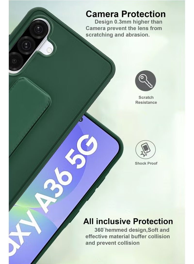 3-in-1 Magnetic Wrist Strap Hand Grip Stand Back Case Cover With Foldable Kickstand & Finger Strap for Samsung Galaxy A36- Green - Image 4