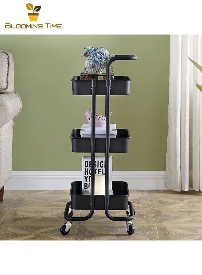 بلومنغ تايم مطبخ عربة تخزين بجانب السرير في غرفة النوم، رف حمام، رف تخزين متعدد الطبقات للحمام، عربة تخزين منزلية متعددة الطبقات وخفيفة الوزن وقابلة للإزالة للوجبات الخفيفة والألعاب، لون أسود - Image 2