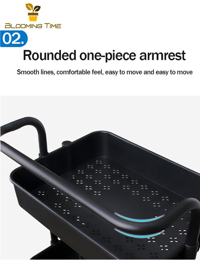 بلومنغ تايم مطبخ عربة تخزين بجانب السرير في غرفة النوم، رف حمام، رف تخزين متعدد الطبقات للحمام، عربة تخزين منزلية متعددة الطبقات وخفيفة الوزن وقابلة للإزالة للوجبات الخفيفة والألعاب، لون أسود - Image 5