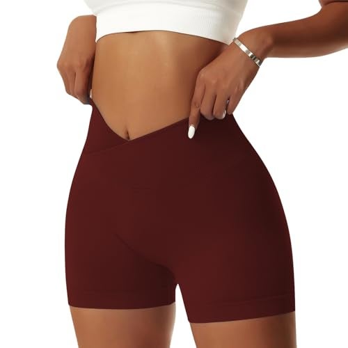 Vertvie Women's Workout Gym Shorts Booty V Cross Spandex Yoga Biker Shorts Scrunch Butt High Waisted Athletic Leggings (Fired Brick,Medium) - Image 1