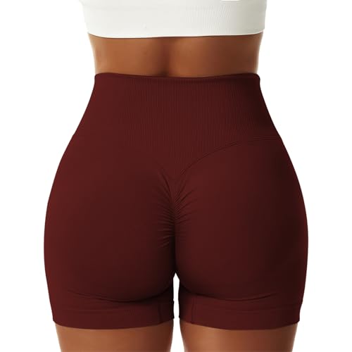 Vertvie Women's Workout Gym Shorts Booty V Cross Spandex Yoga Biker Shorts Scrunch Butt High Waisted Athletic Leggings (Fired Brick,Medium) - Image 3