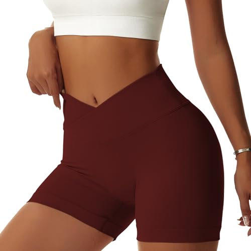 Vertvie Women's Workout Gym Shorts Booty V Cross Spandex Yoga Biker Shorts Scrunch Butt High Waisted Athletic Leggings (Fired Brick,Medium) - Image 2
