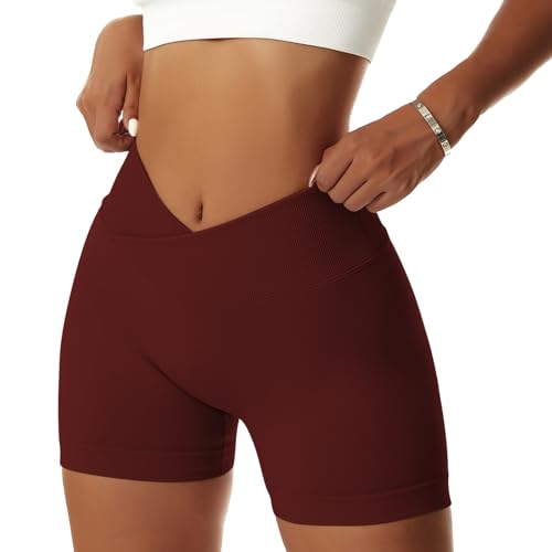 Vertvie Women's Workout Gym Shorts Booty V Cross Spandex Yoga Biker Shorts Scrunch Butt High Waisted Athletic Leggings (Fired Brick,Medium) - Image 4